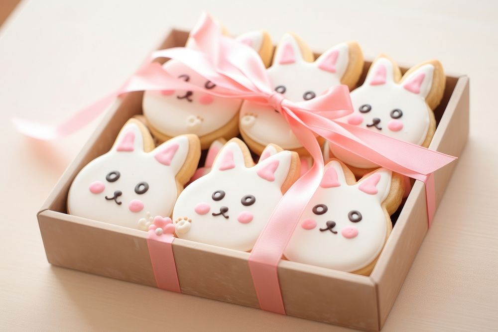 Cute cookies in gift box dessert food representation.