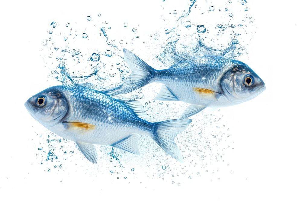 Photo of floating fish animal sea white background.