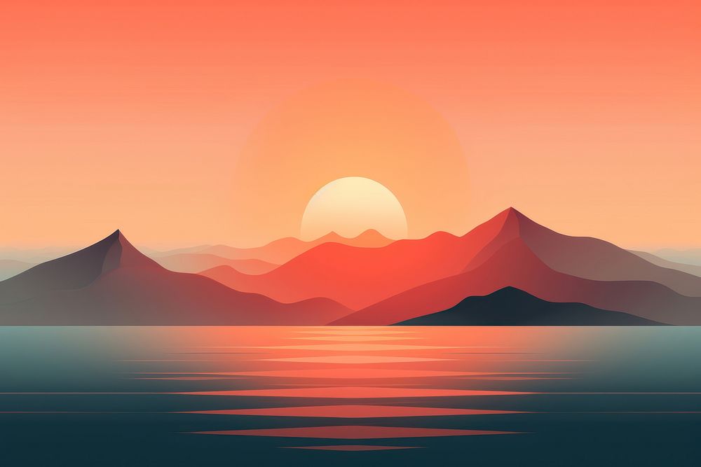 Ocean mountain with sunset landscape outdoors horizon.