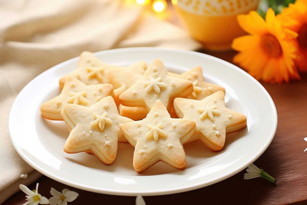 Star cookie on dish plate food confectionery.