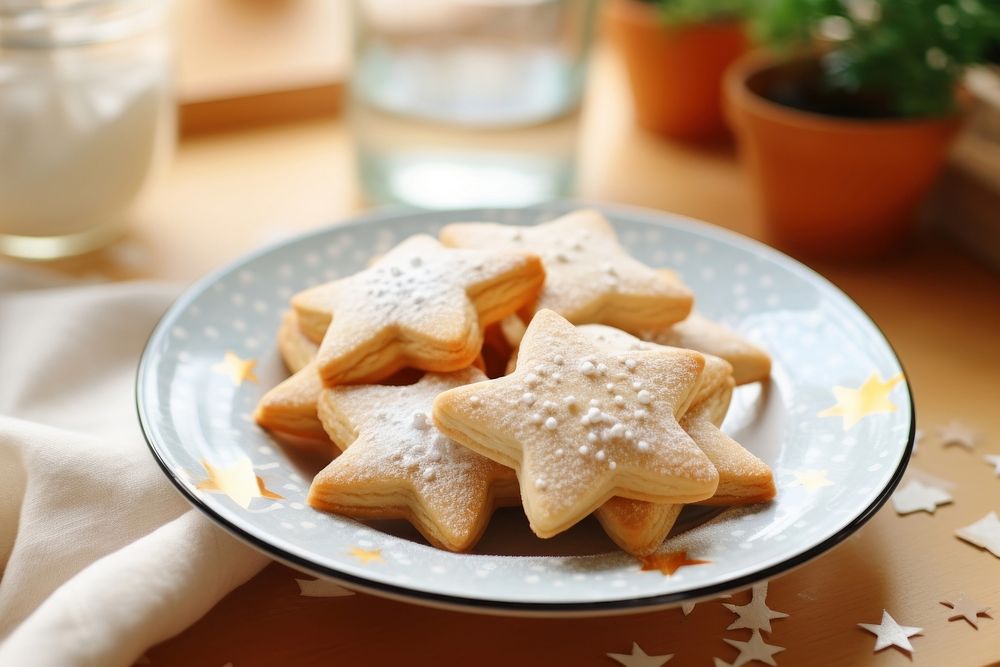 Star cookie on dish biscuit plate food.