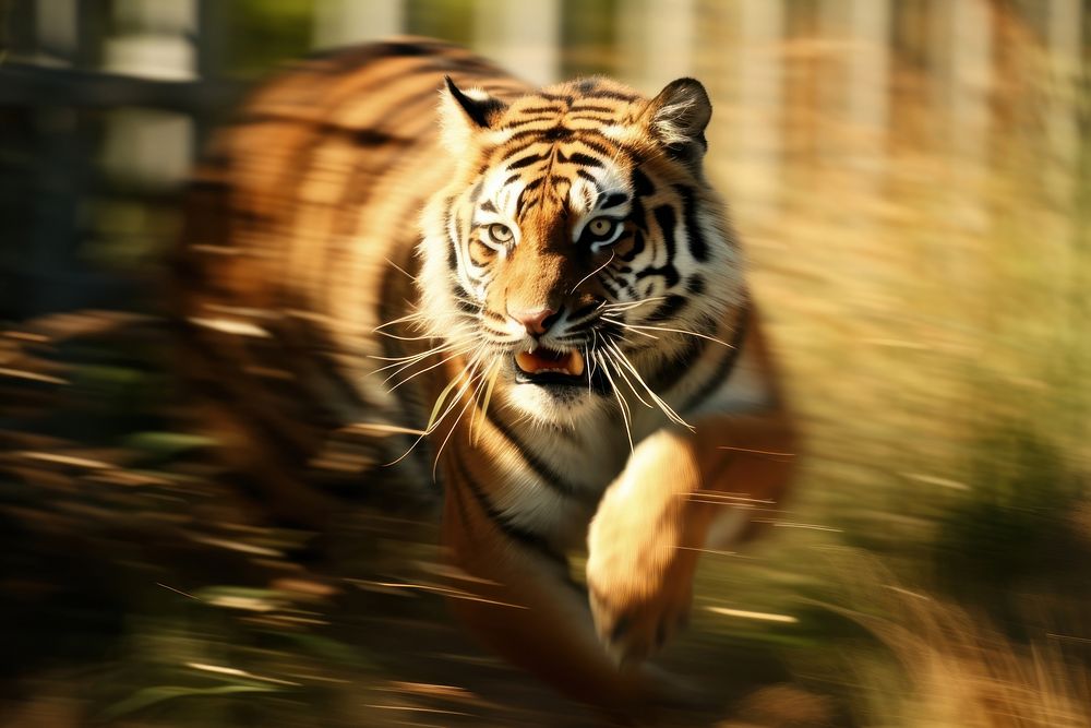 Tiger running at feild wildlife animal mammal.