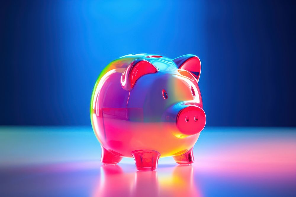 Piggy bank neon glass red illuminated investment.