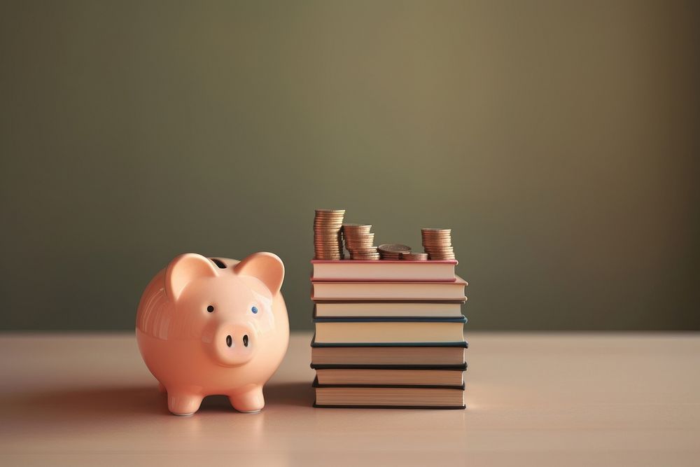 Piggy bank with books coin representation intelligence.