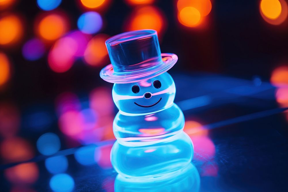 Snowman neon glass light representation illuminated.