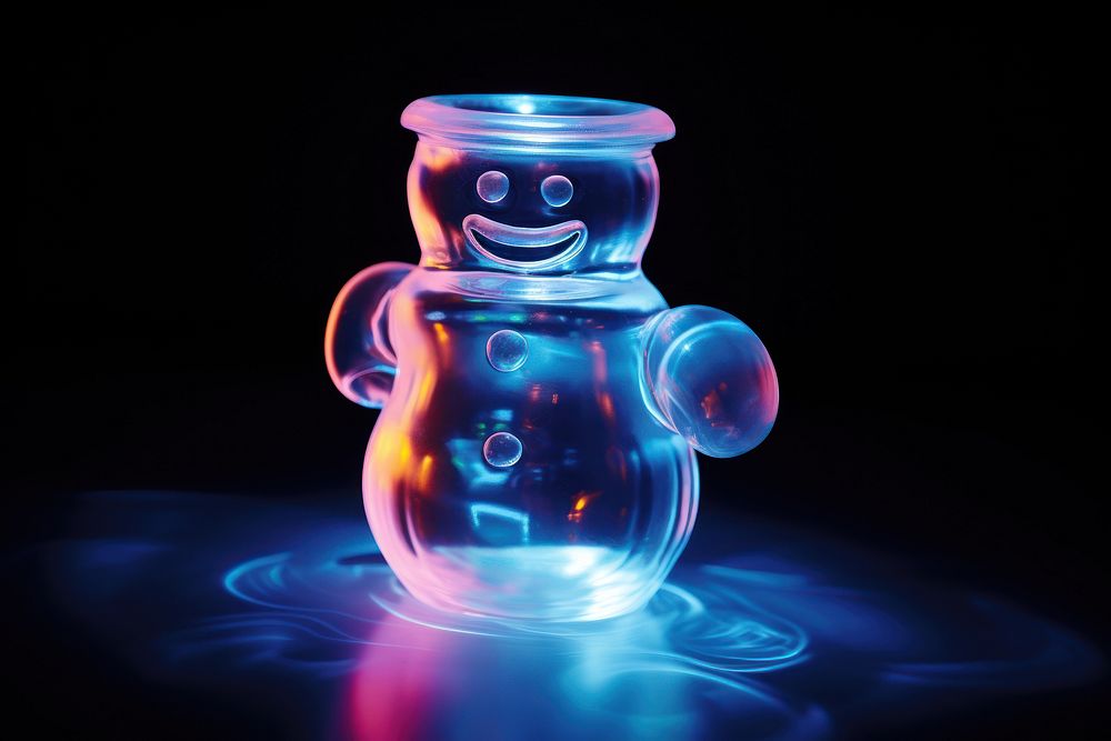 Snowman neon glass light representation illuminated.