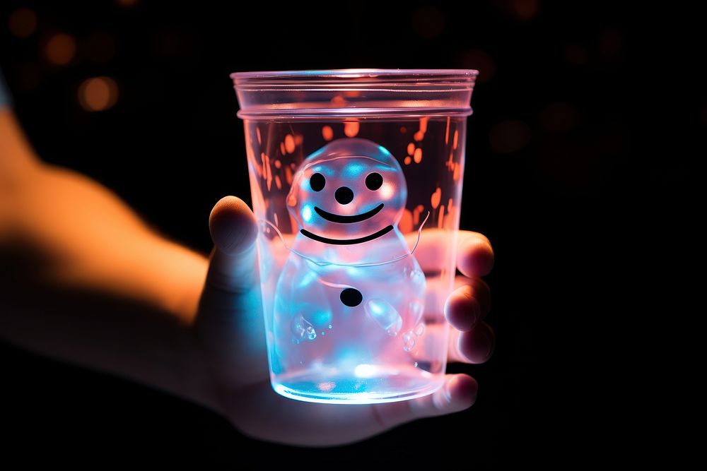 Snowman neon glass anthropomorphic representation illuminated.