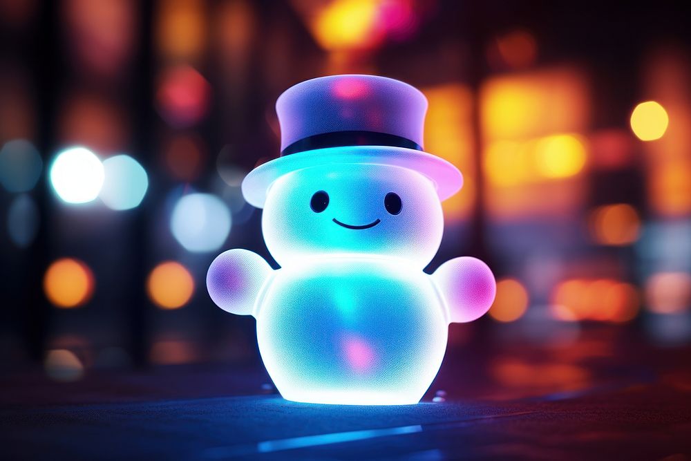 Snowman light neon cartoon anthropomorphic representation.