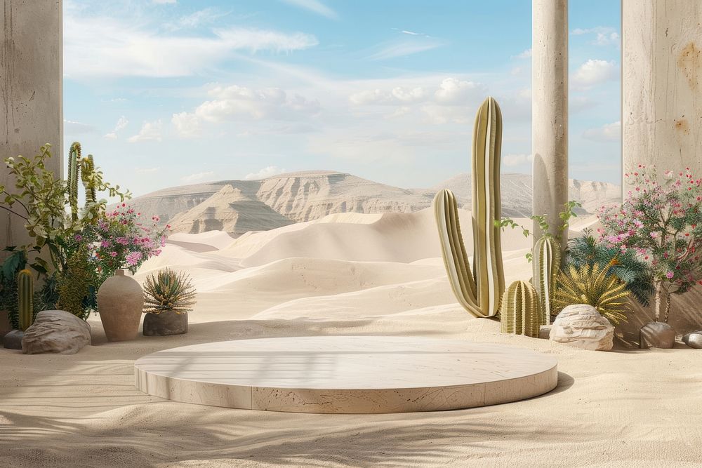 Product podium with desert nature plant architecture.