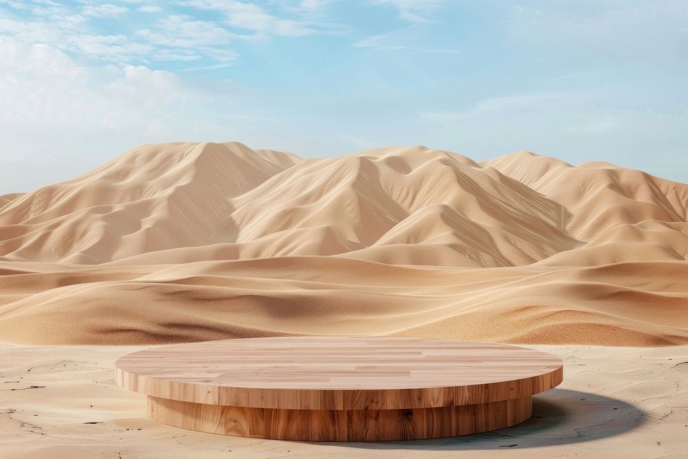 Product podium with desert nature outdoors table.