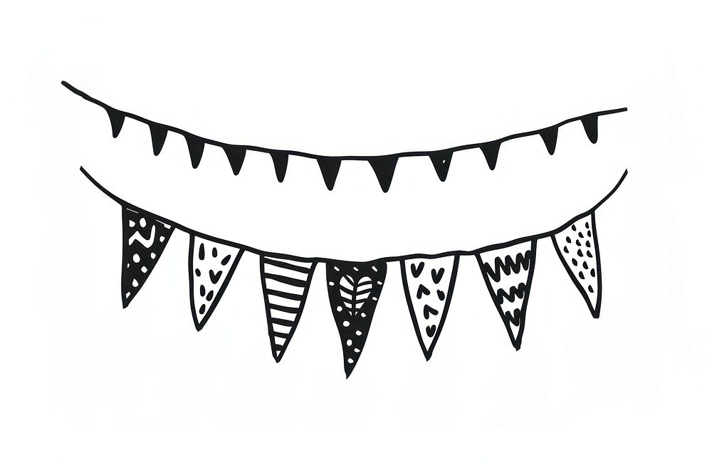 Divider doodle birthday party flag black white line.
