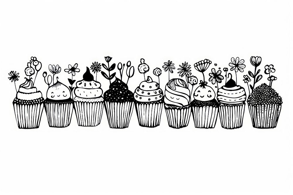 Divider doodle cupcake dessert drawing sketch.