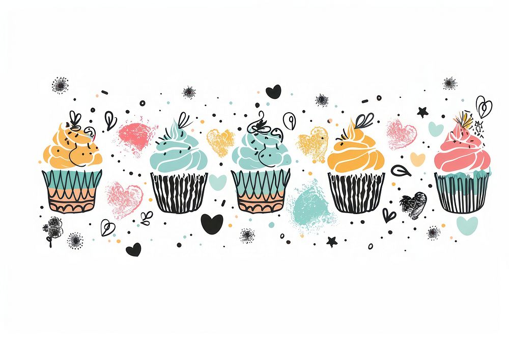 Divider doodle cupcake dessert line food.