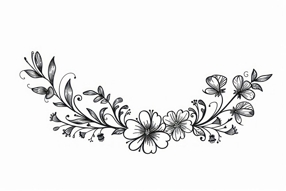 Divider doodle flowers butterfly pattern white line.