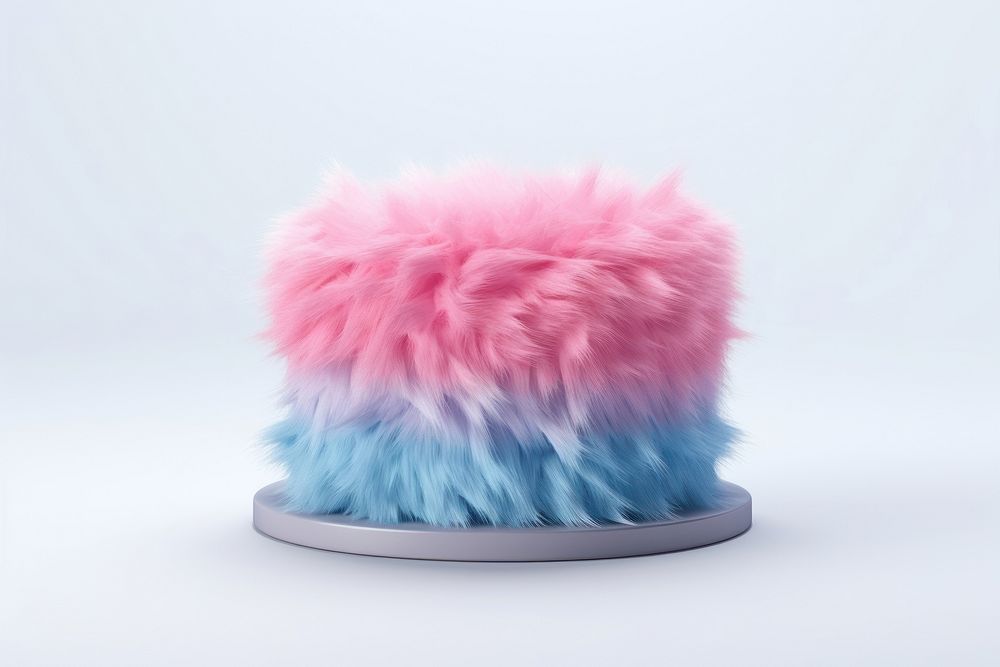 3d render birthday cake fur fluffy toy white background furniture.