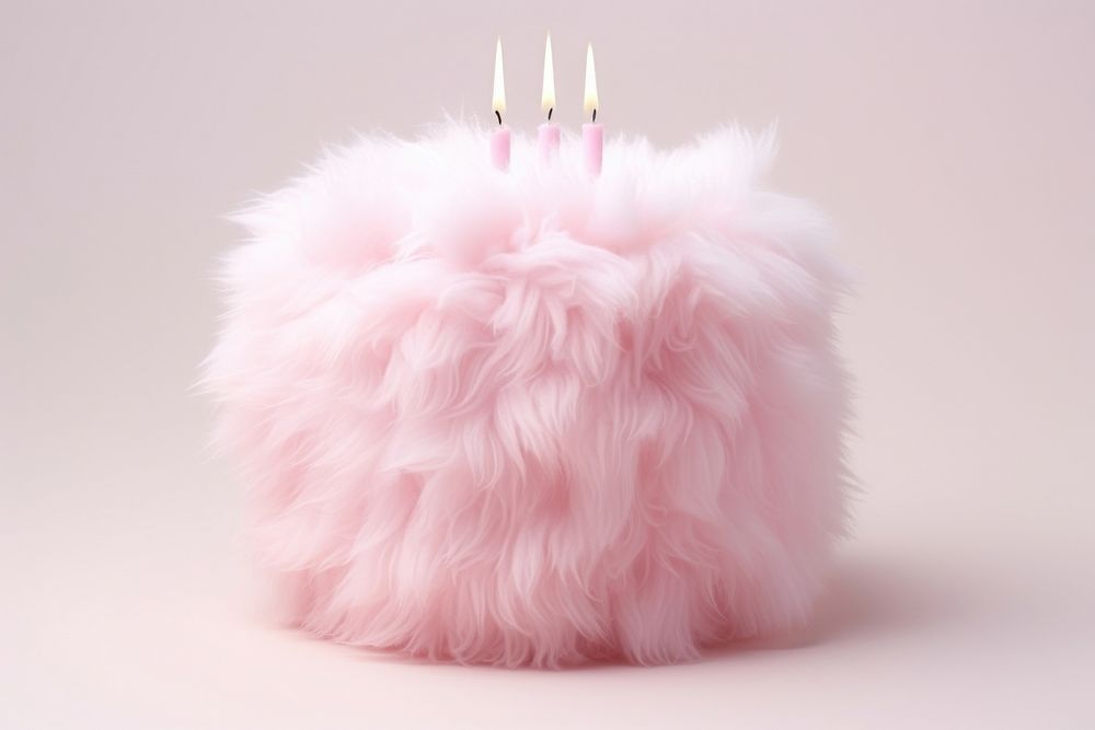 3d render birthday cake fur fluffy candle celebration softness.