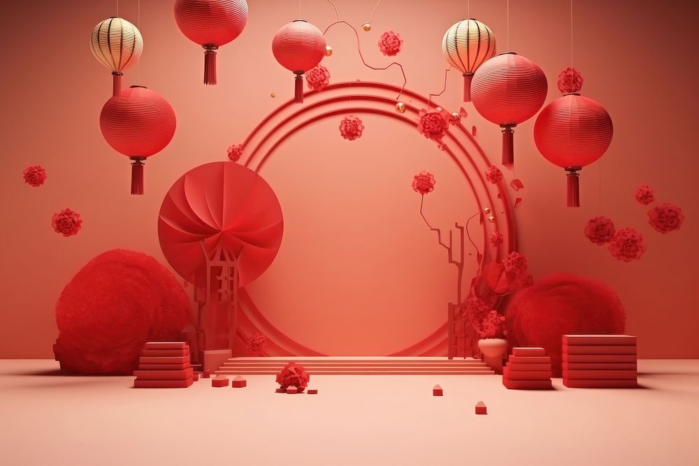 3d render chinese new year celebration festive architecture decoration tradition.