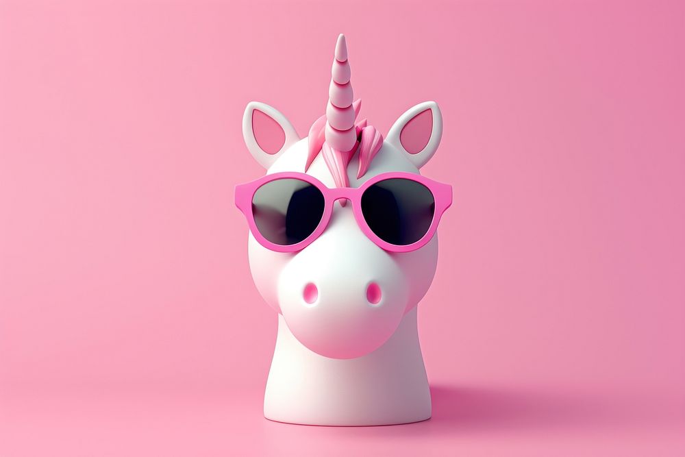 3d render icon of minimalist cartoon unicorn sunglasses representation celebration.