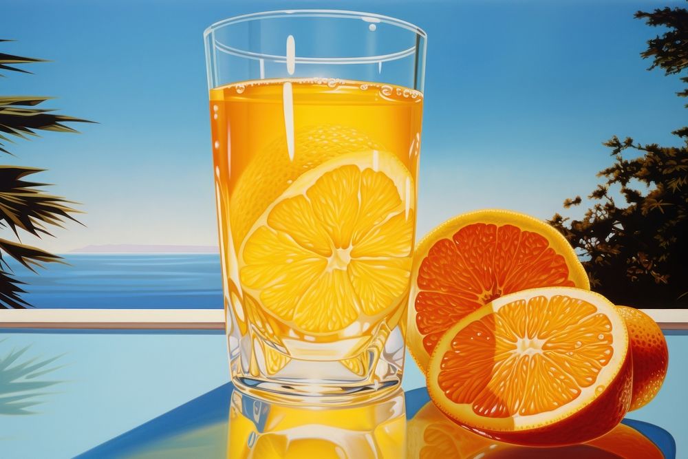 Orange juice in a glass fruit drink plant.