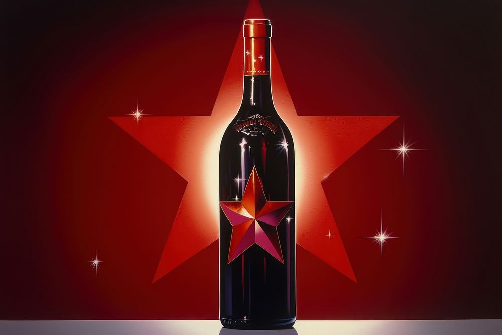 Bottle of red wine drink star refreshment.