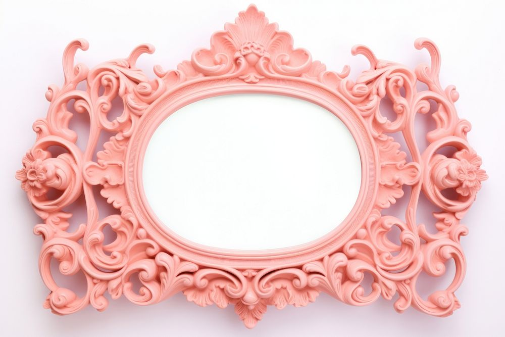 Pastel frame vintage rectangle mirror white background.