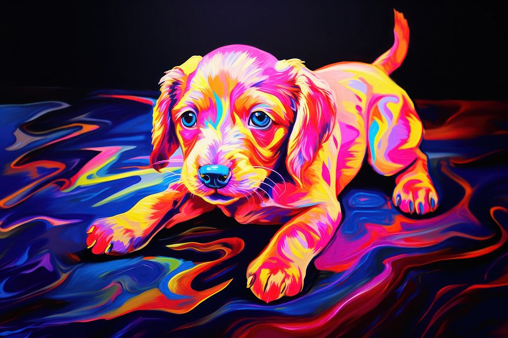 Black light oil painting of dog animal mammal puppy.