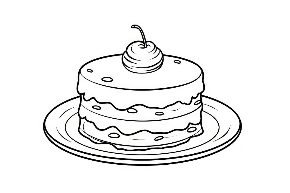 Doodle outline of simple cake dessert icing cream.
