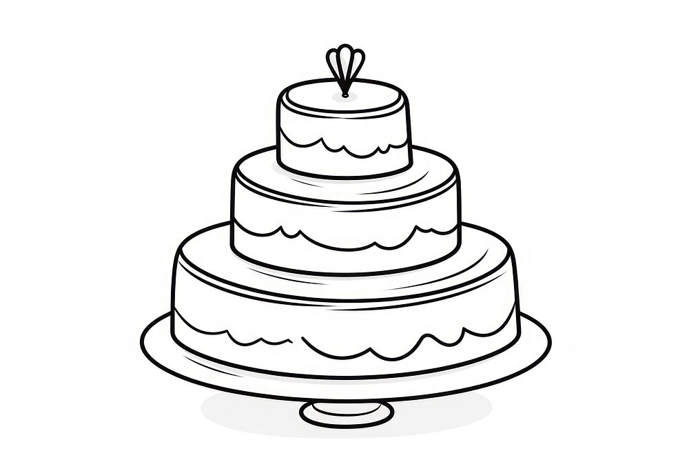 Doodle outline of simple wedding cake dessert white food.