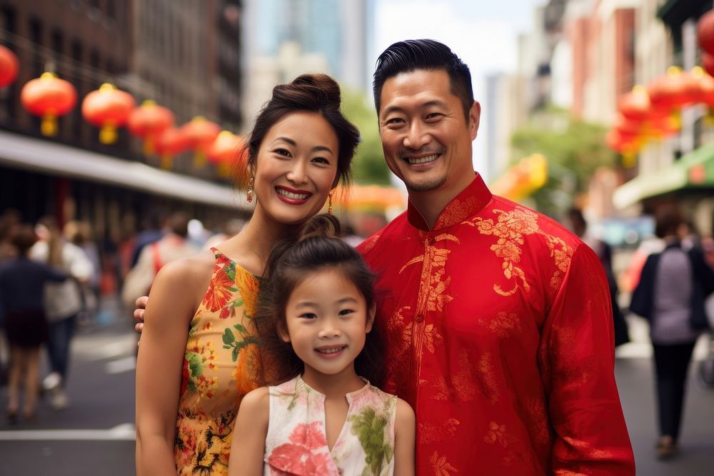 Asian family wearing a traditional chinese dress festival portrait wedding.