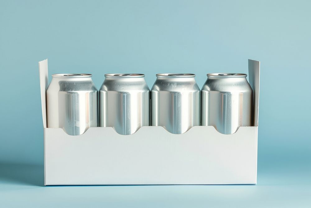 Blank six beer can paper pack refreshment container aluminium.