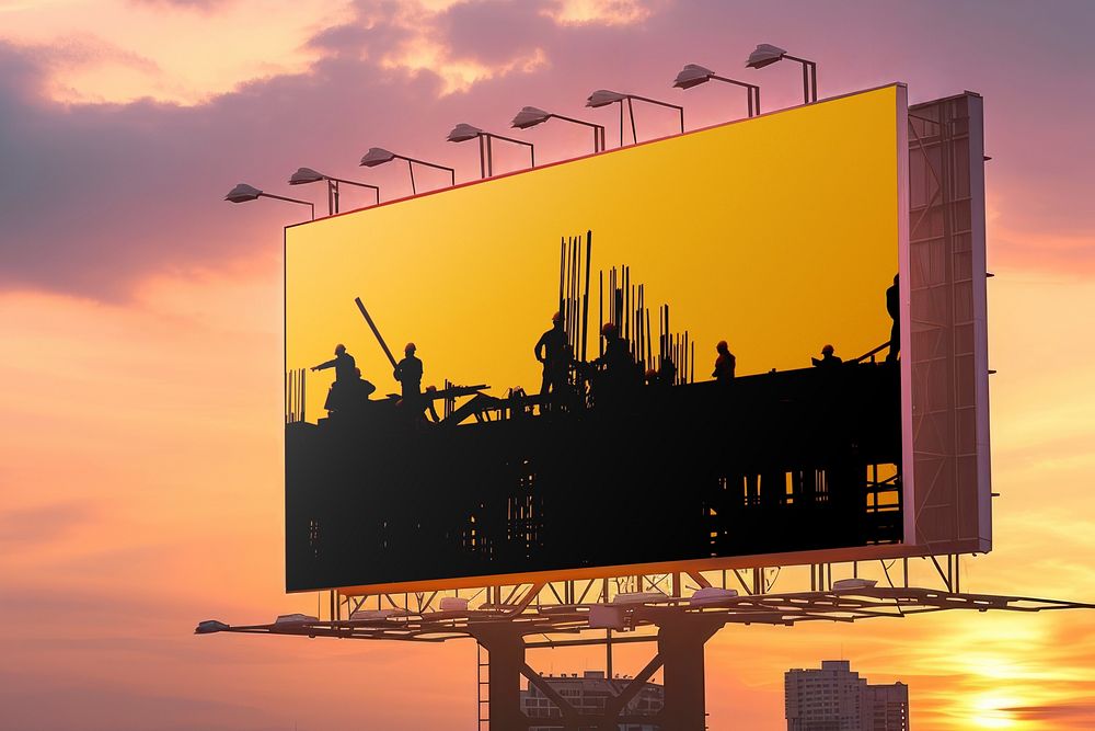 Highway billboard during sunset