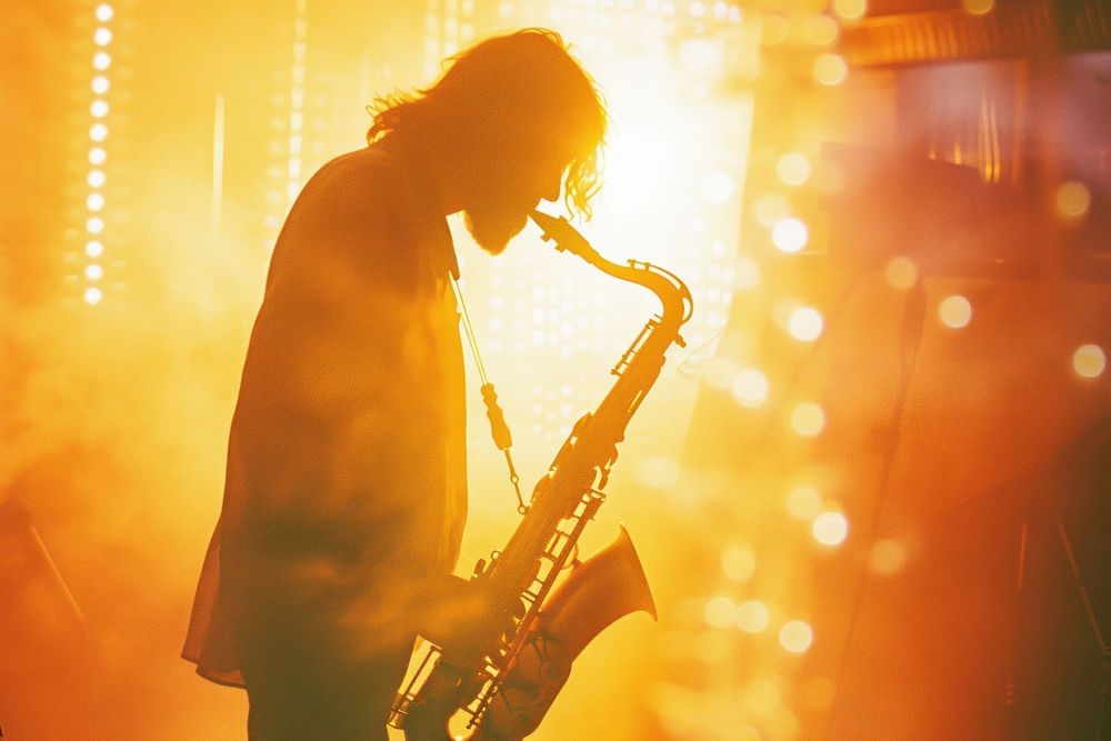 Musician playing saxophone concert adult entertainment.