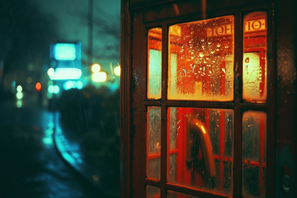 Telephone box light city red.