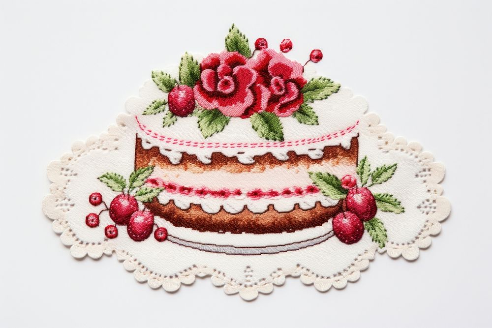Cake in embroidery style dessert food arrangement.