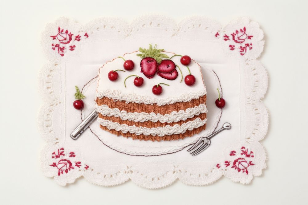 Cake in embroidery style dessert food gingerbread.