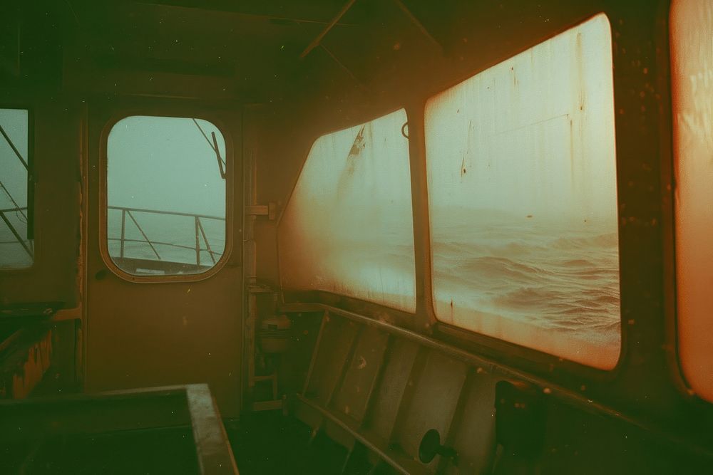 Traveling in ship vehicle window sea.