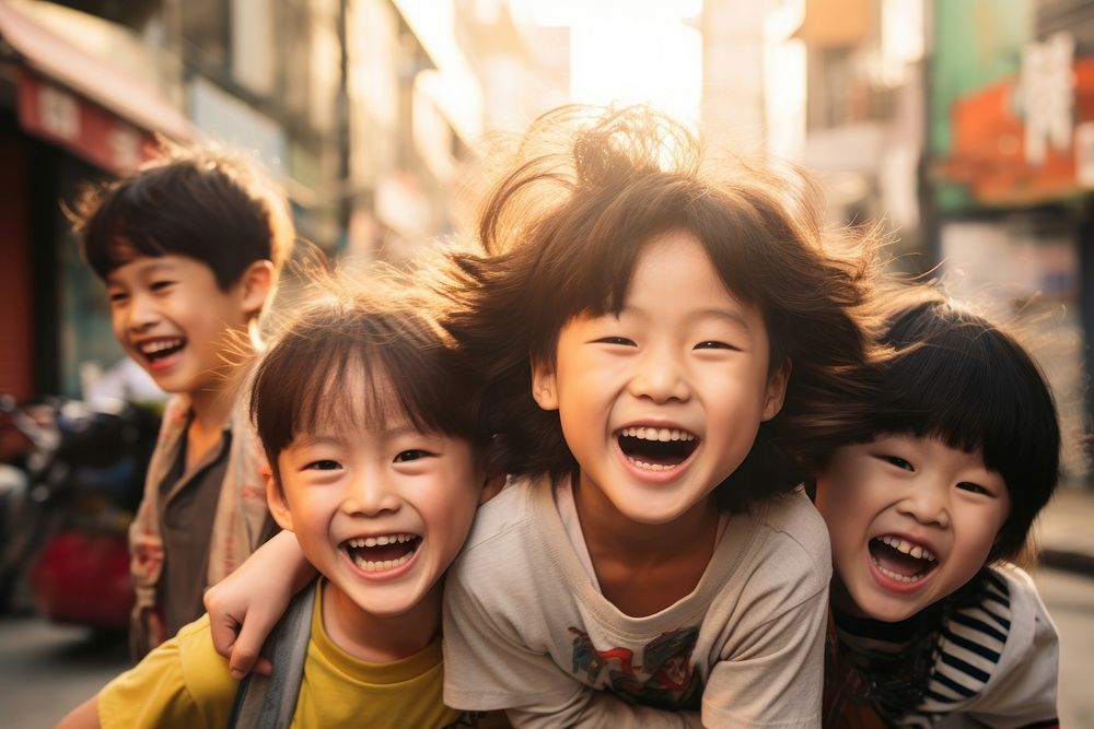 Taiwanese kids laughing smile adult.