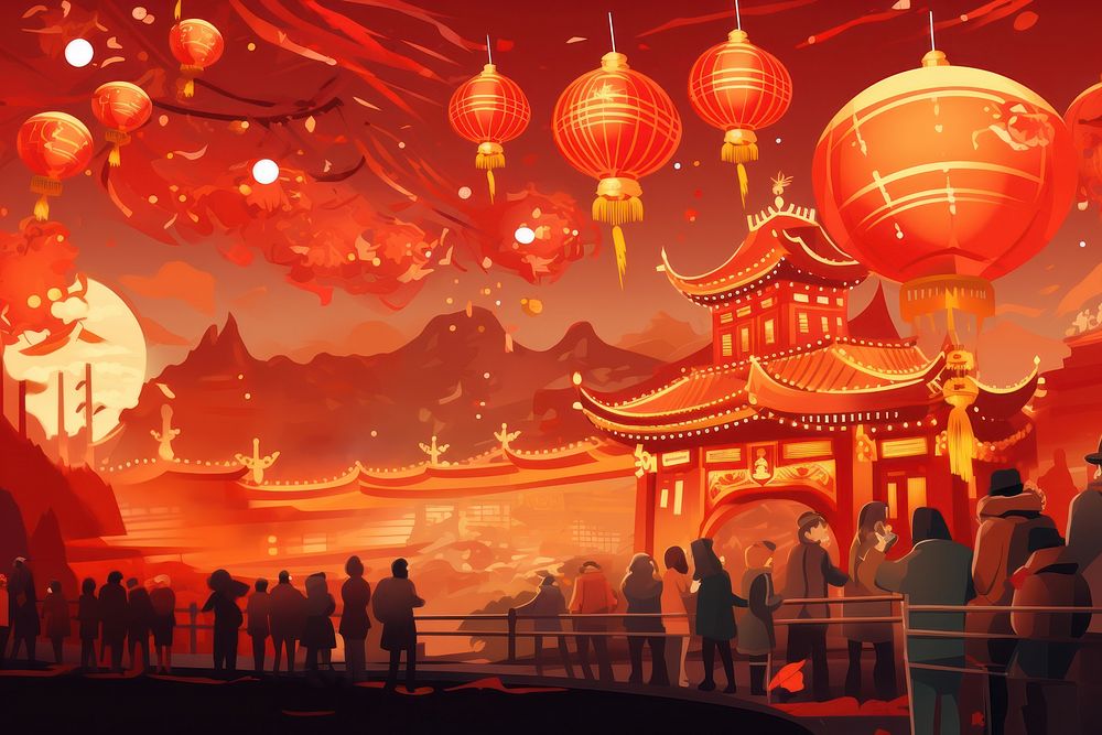 Chinese new year celebration festive festival architecture illuminated.