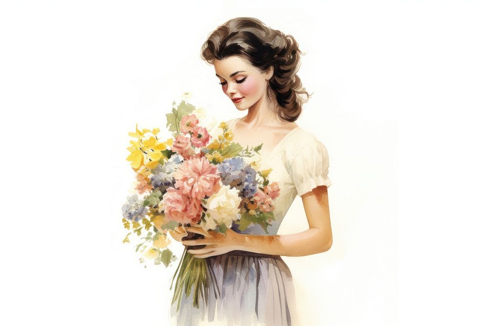 Woman holding floral bouquet portrait wedding flower.