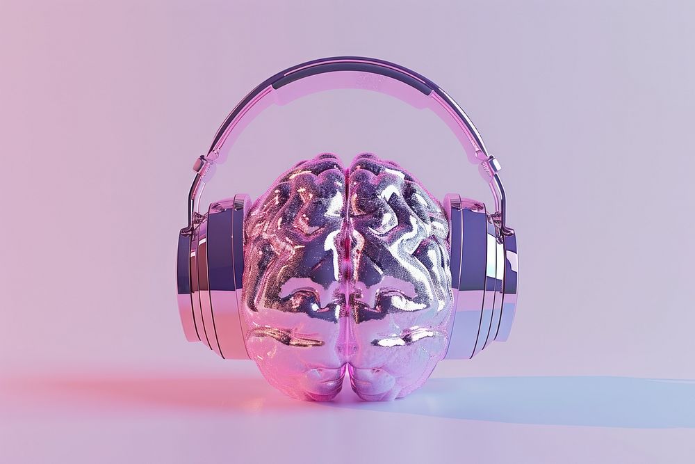 A brain wearing headphones electronics technology clothing.