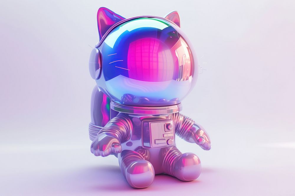 Cat astronaut purple toy representation.