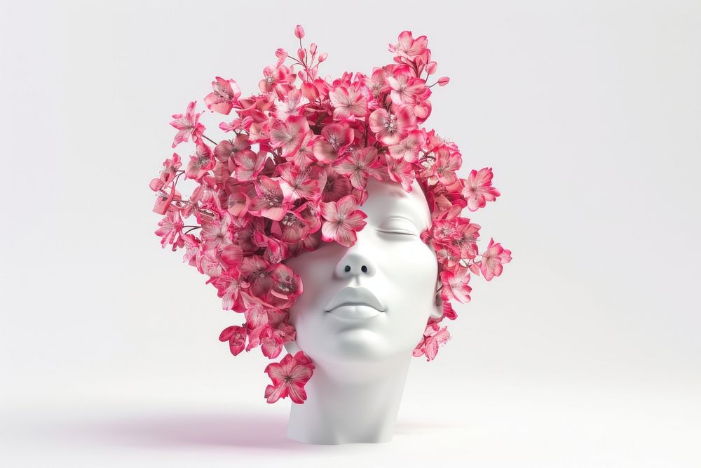 Head sculpture pink flowers bouquet plant petal head.