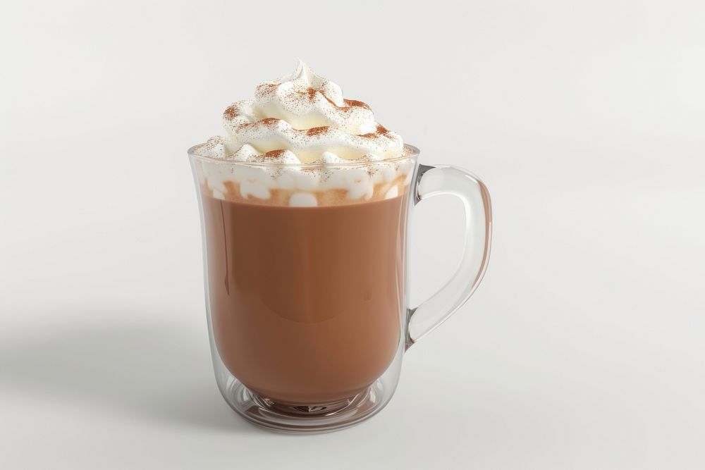 Hot chocolate with cream dessert drink glass.