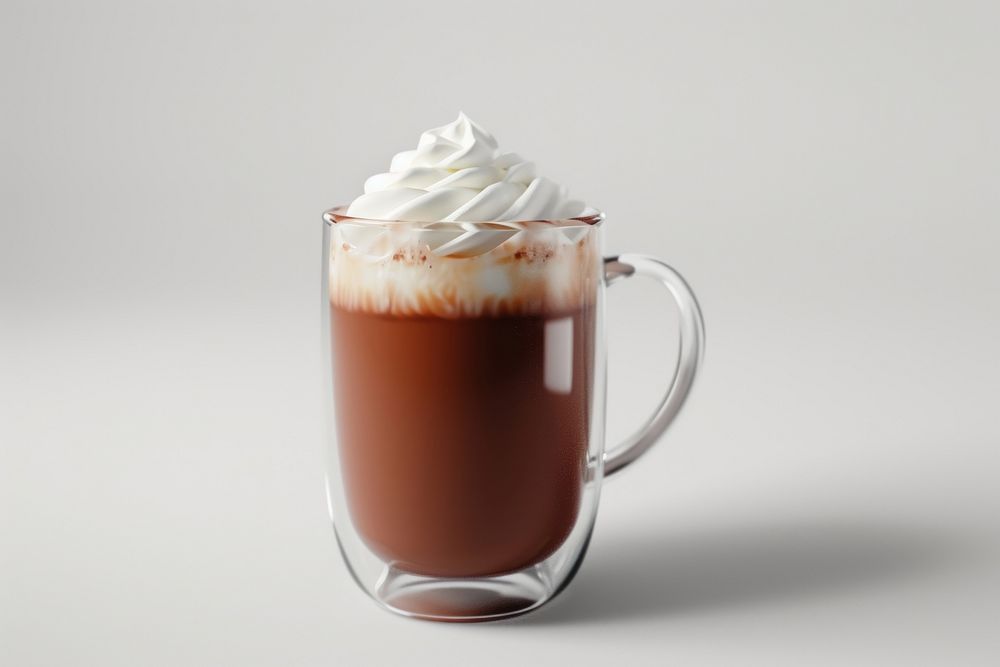 Hot chocolate with cream dessert drink glass.
