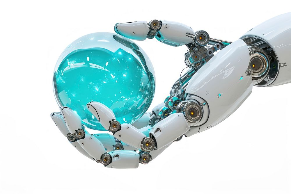 Robot hand holding an artificial intelligence sphere robot technology futuristic.