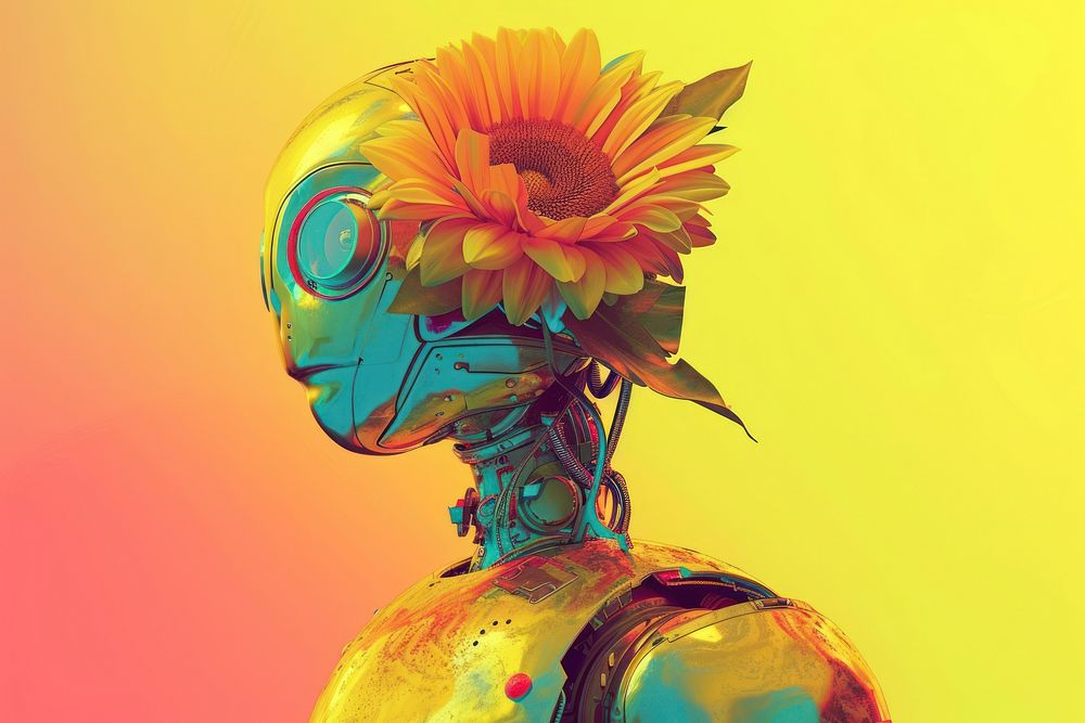 Robot Sunflower sunflower art representation.