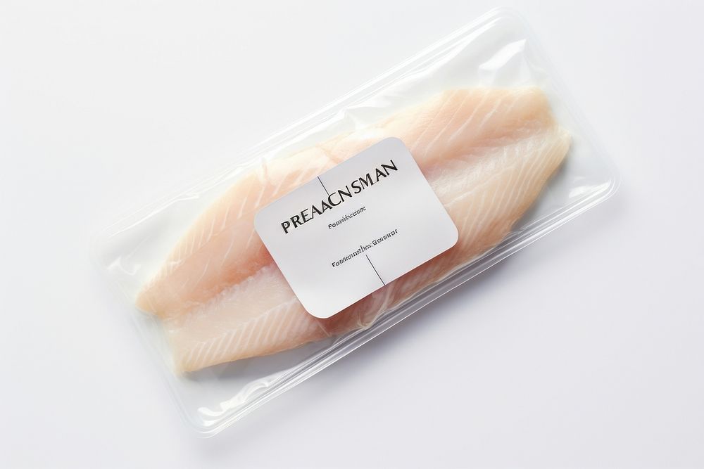 Pangasius Dory Fillet packaging label  seafood text studio shot.