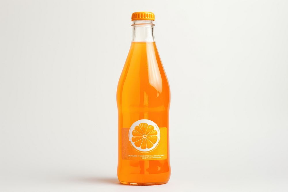 Soda orange bottle packaging  drink juice fruit.