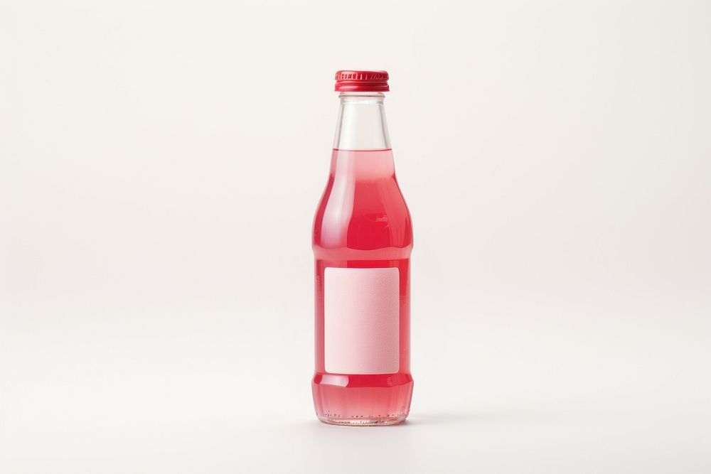 Soda strawberry bottle packaging label  ketchup drink refreshment.