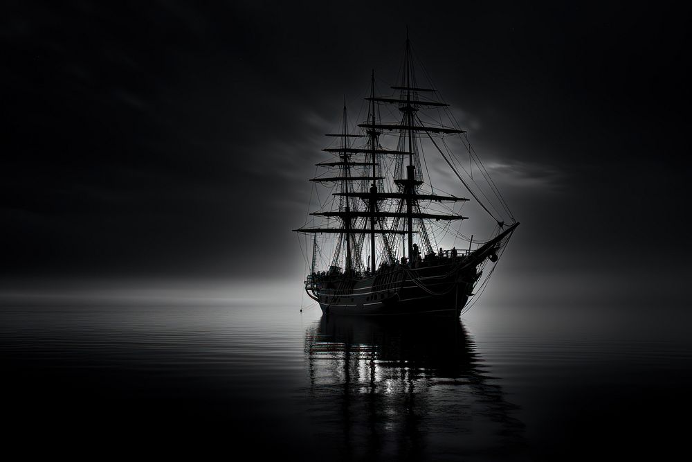 Ship in the ocean watercraft silhouette sailboat.